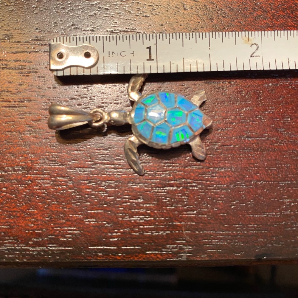 Silver fire opal sea turtle pendant